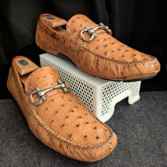 Salvatore Ferragamo Ostrich Leather Horsebit Driving Loafers Men’s 11.5 D - Picture 1 of 16